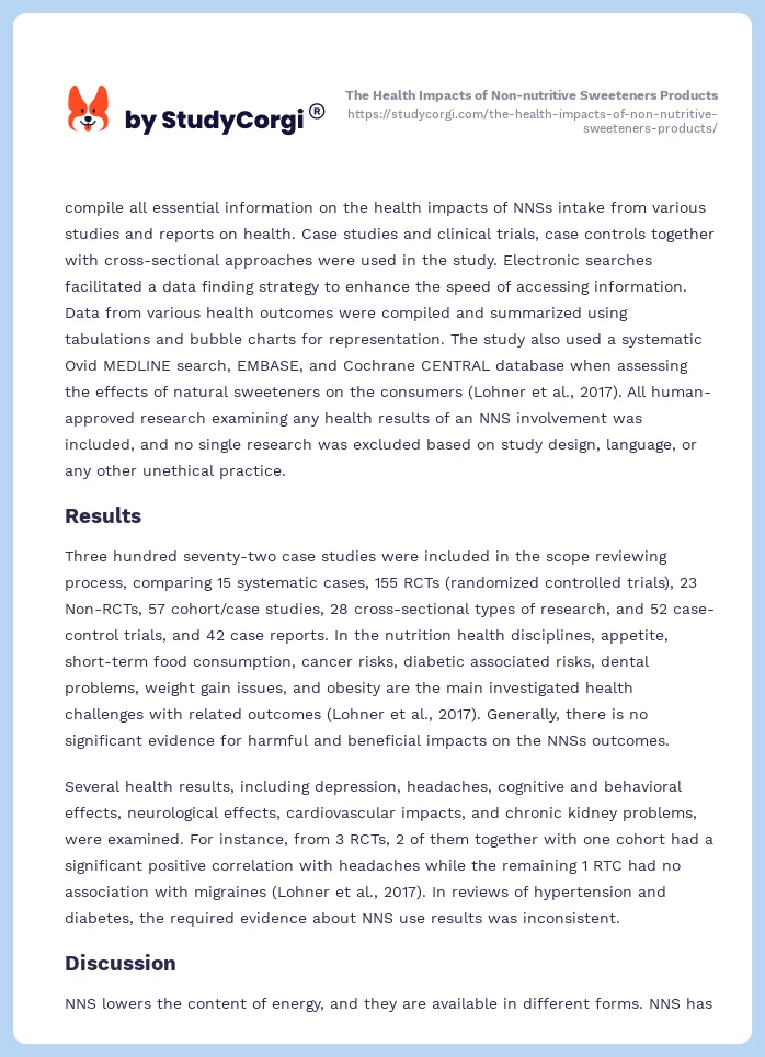 The Health Impacts of Non-nutritive Sweeteners Products. Page 2