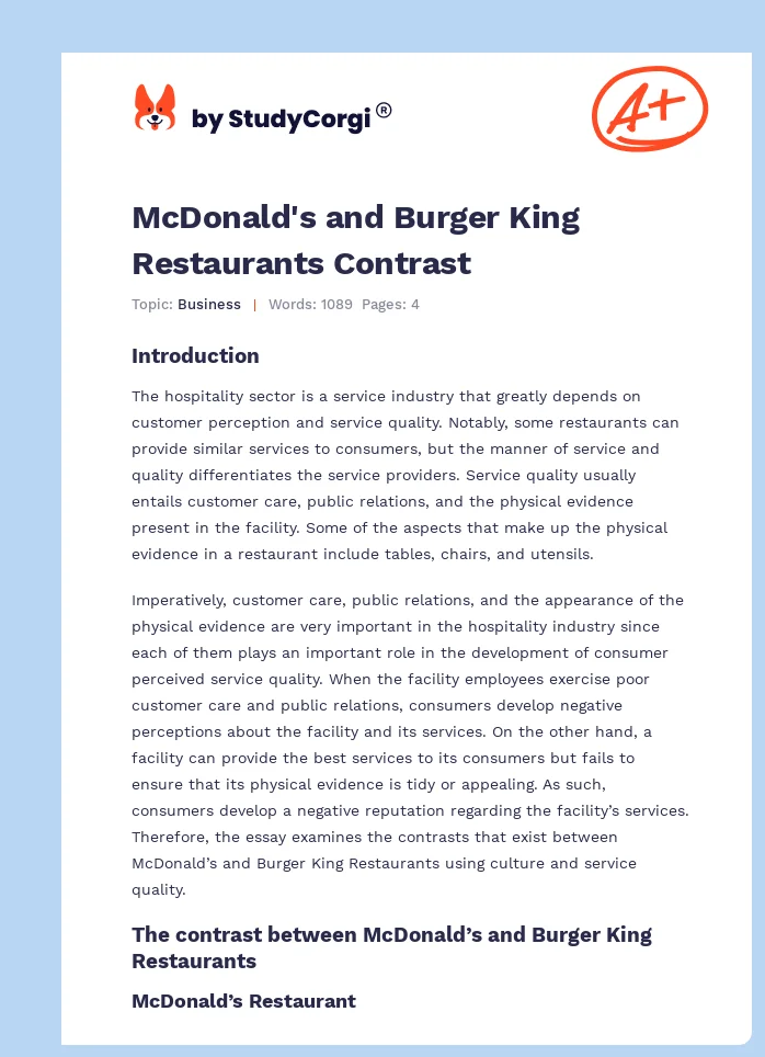 McDonald's and Burger King Restaurants Contrast. Page 1