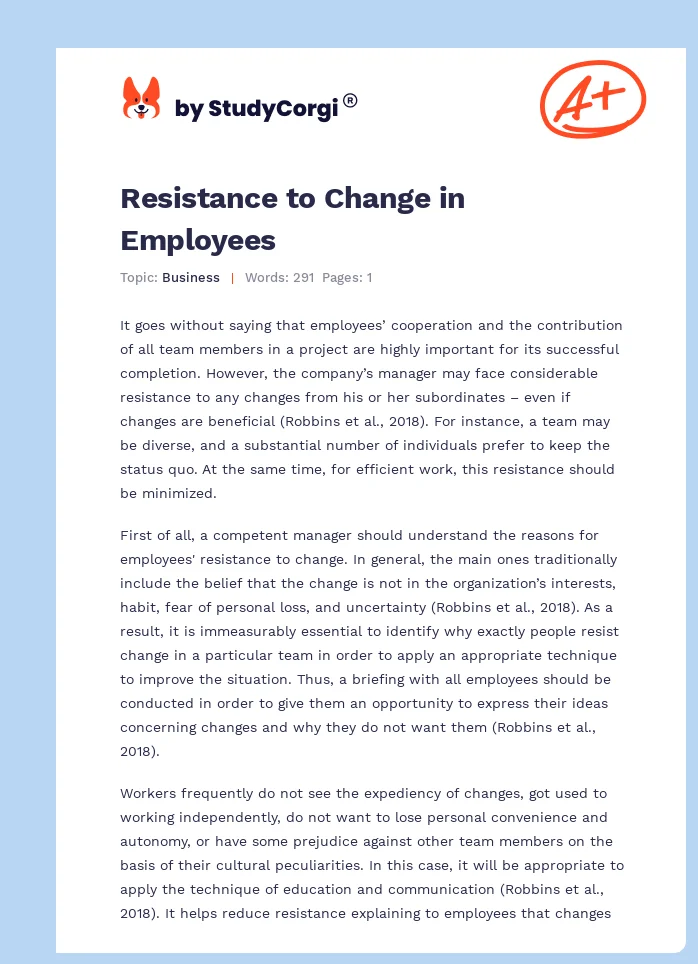 Resistance to Change in Employees. Page 1