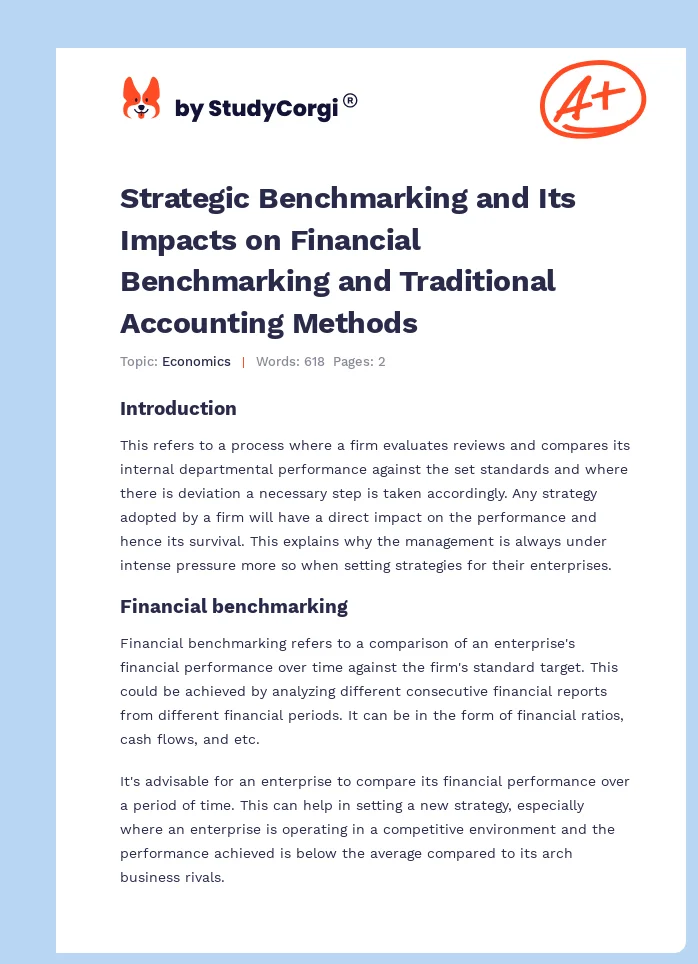 Strategic Benchmarking and Its Impacts on Financial Benchmarking and Traditional Accounting Methods. Page 1