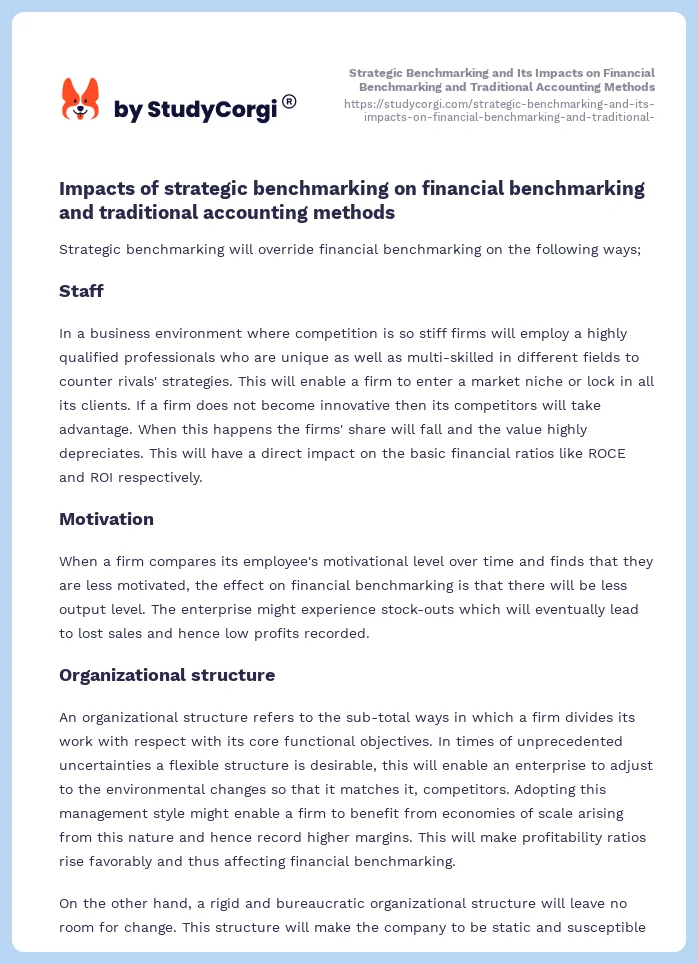 Strategic Benchmarking and Its Impacts on Financial Benchmarking and Traditional Accounting Methods. Page 2