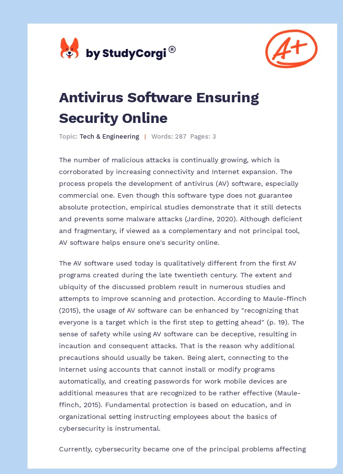 Antivirus Software Ensuring Security Online. Page 1