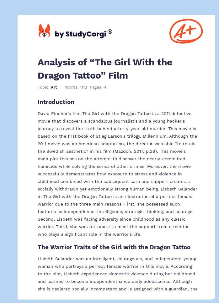Analysis of “The Girl With the Dragon Tattoo” Film. Page 1