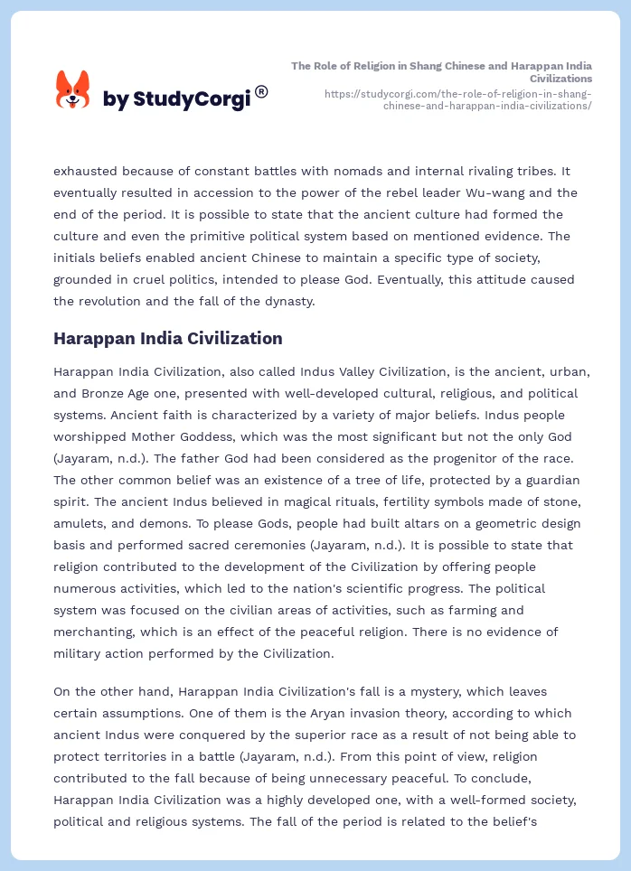 The Role of Religion in Shang Chinese and Harappan India Civilizations. Page 2