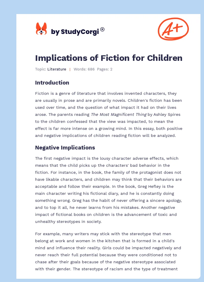 Implications of Fiction for Children. Page 1