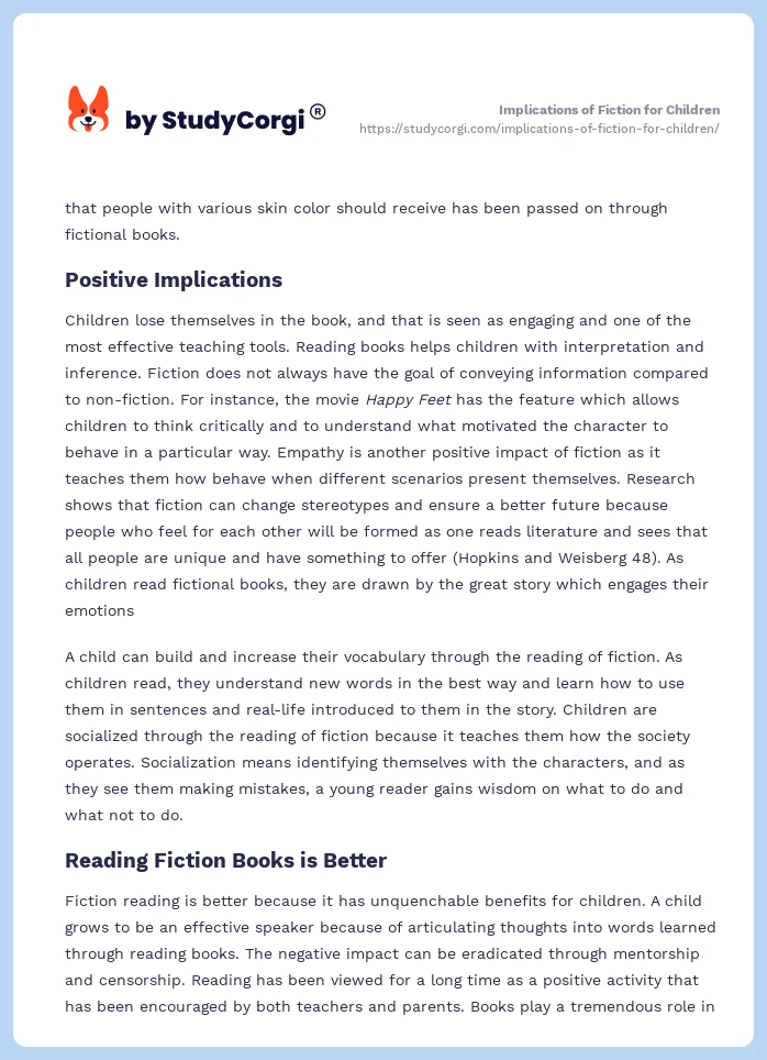 Implications of Fiction for Children. Page 2