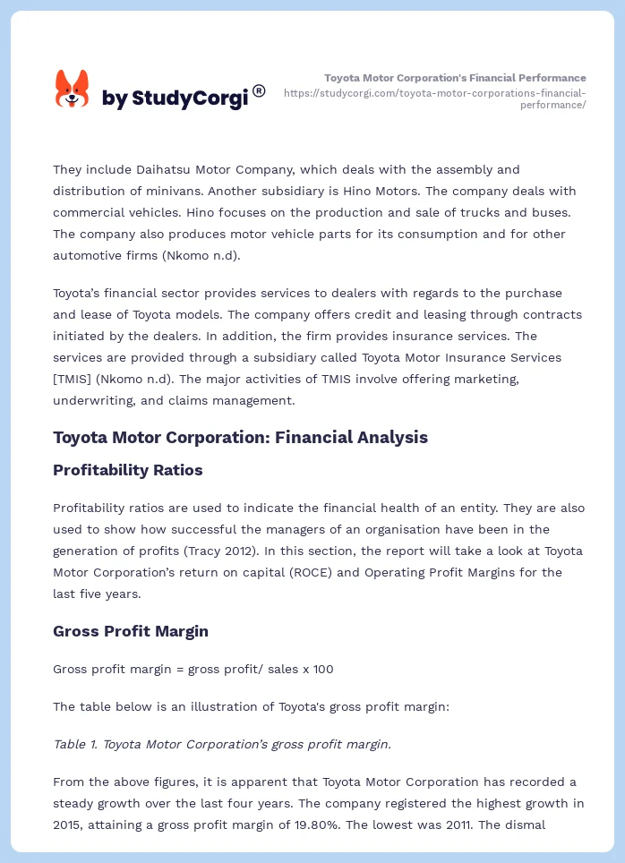 Toyota Motor Corporation's Financial Performance. Page 2