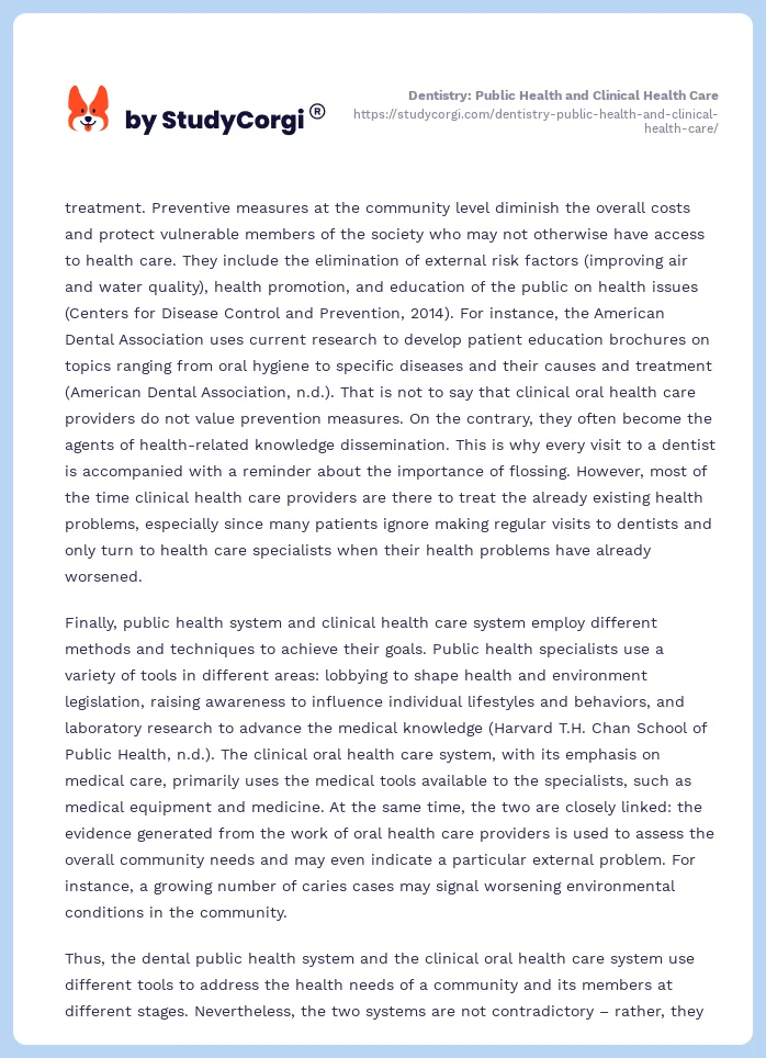 Dentistry: Public Health and Clinical Health Care. Page 2