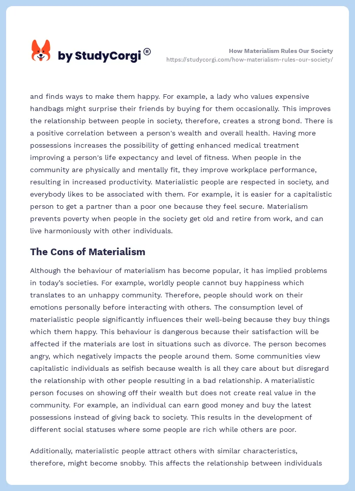 How Materialism Rules Our Society. Page 2
