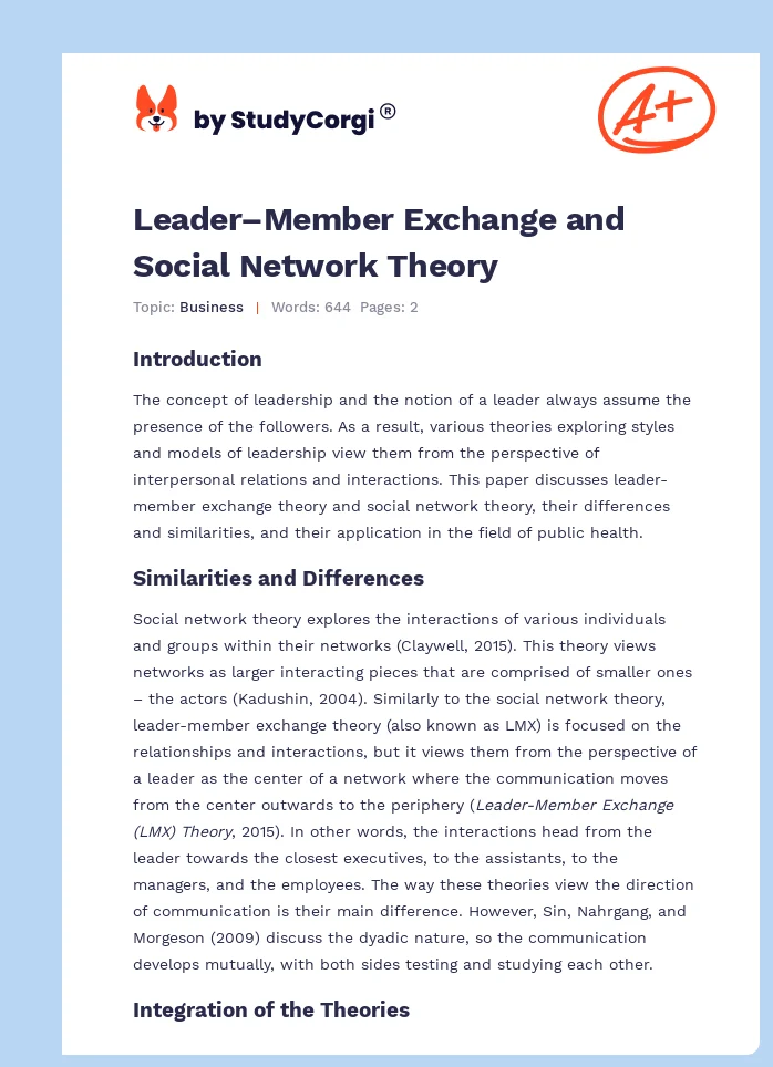 Leader–Member Exchange and Social Network Theory. Page 1