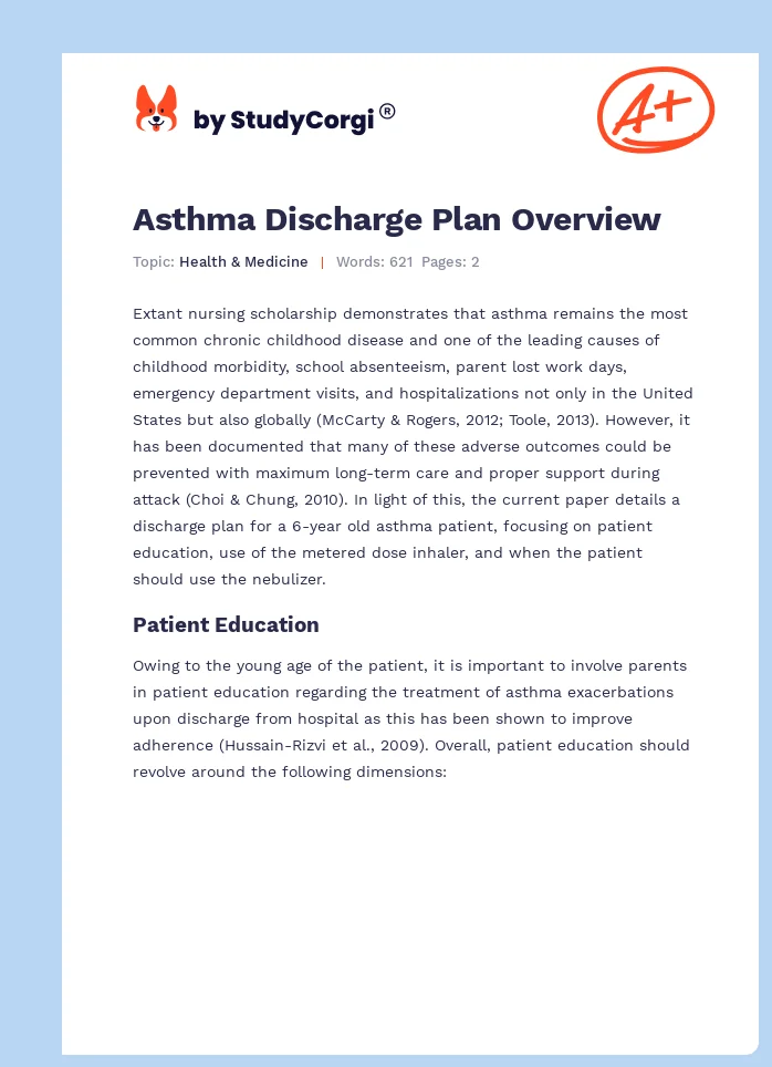 Asthma Discharge Plan Overview. Page 1
