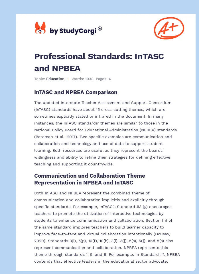 Professional Standards: InTASC and NPBEA. Page 1
