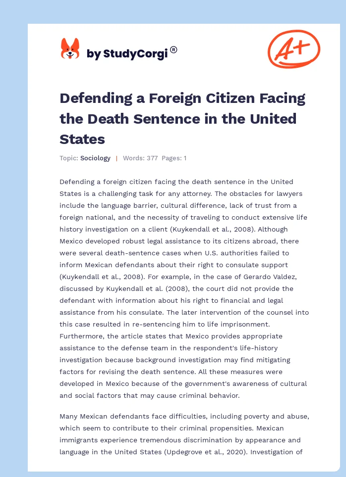 Defending a Foreign Citizen Facing the Death Sentence in the United States. Page 1