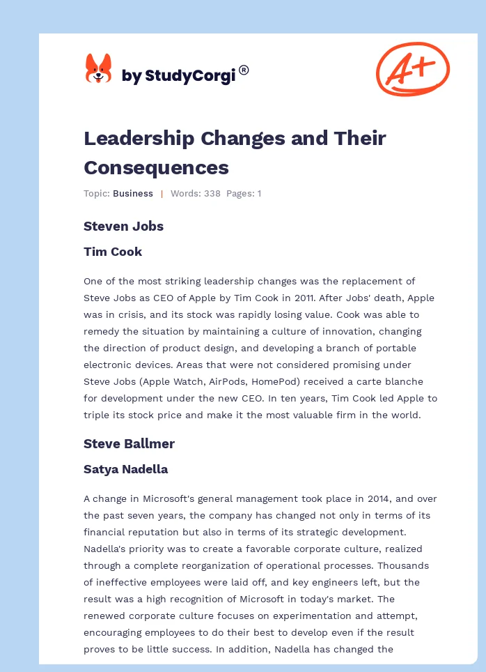 Leadership Changes and Their Consequences. Page 1