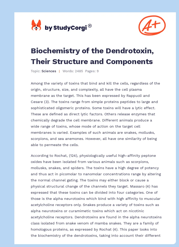 Biochemistry of the Dendrotoxin, Their Structure and Components. Page 1