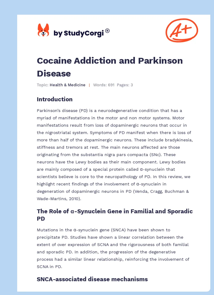 Cocaine Addiction and Parkinson Disease. Page 1