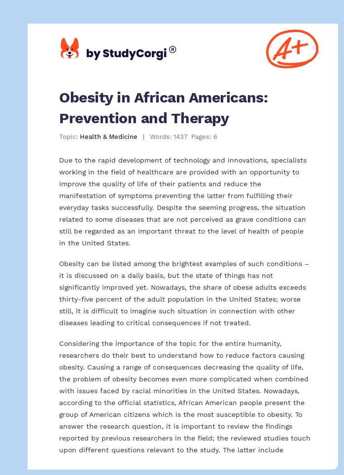 Obesity in African Americans: Prevention and Therapy. Page 1
