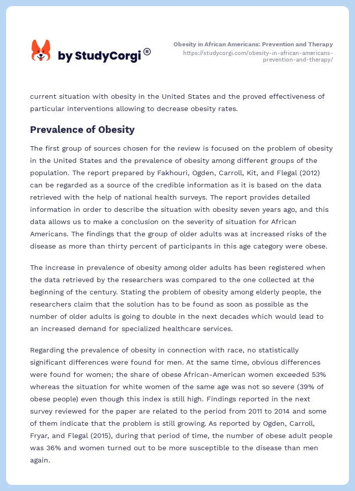 Obesity in African Americans: Prevention and Therapy. Page 2