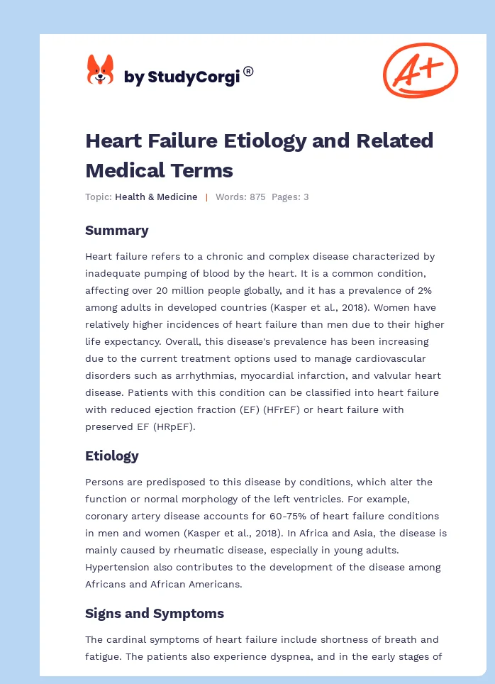 Heart Failure Etiology and Related Medical Terms. Page 1