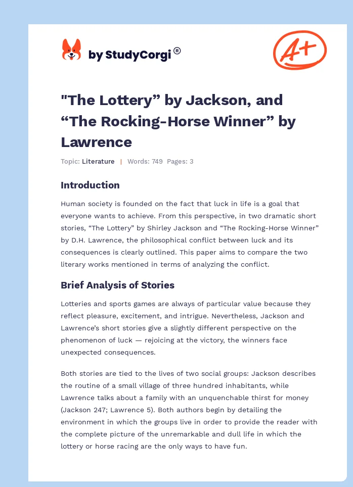"The Lottery” by Jackson, and “The Rocking-Horse Winner” by Lawrence. Page 1