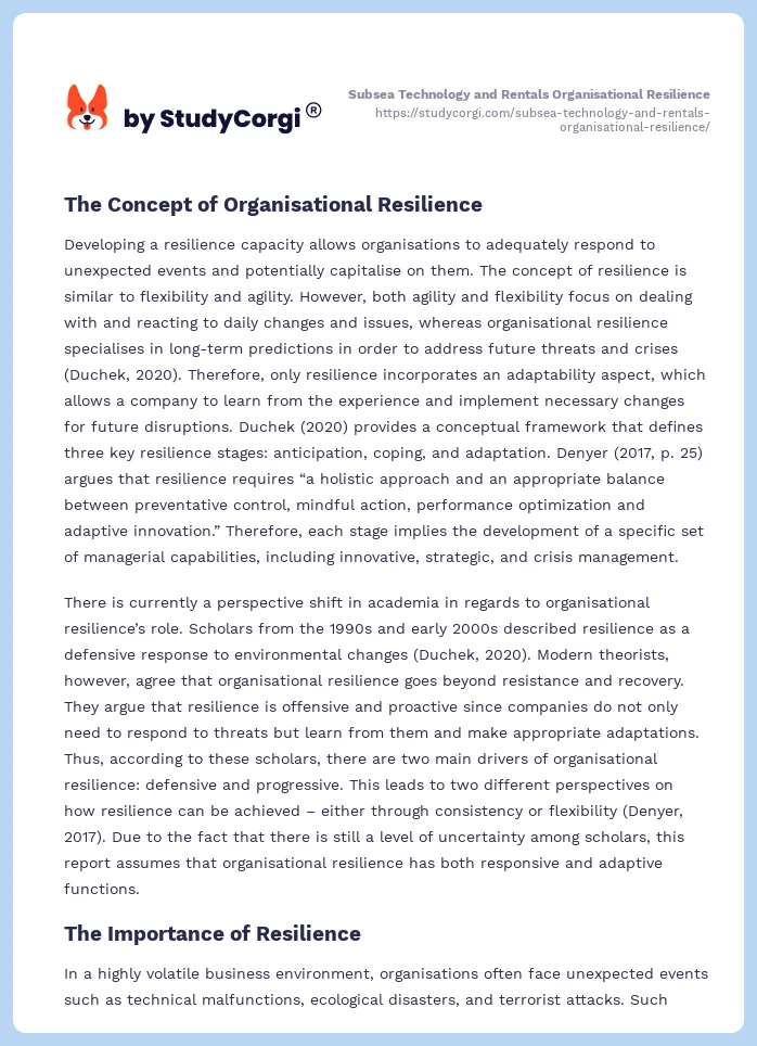 Subsea Technology and Rentals Organisational Resilience. Page 2