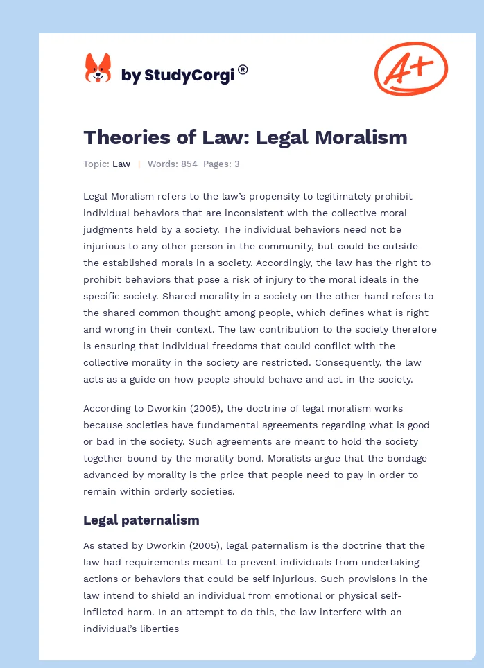 Theories of Law: Legal Moralism. Page 1
