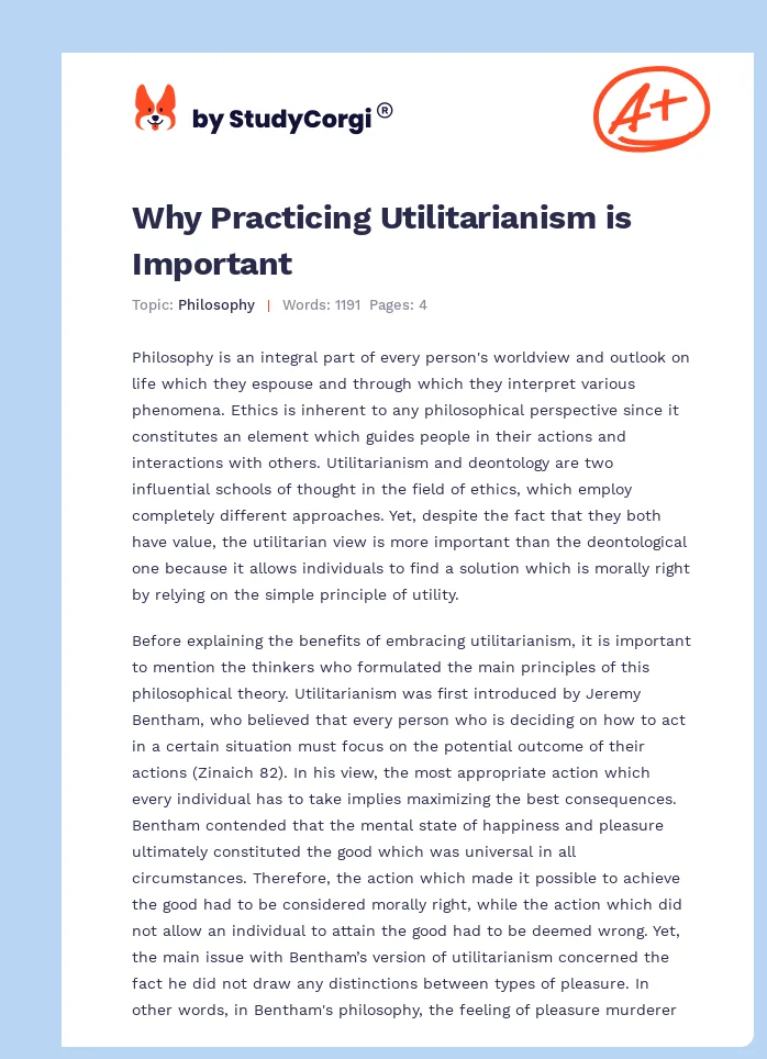 Why Practicing Utilitarianism is Important. Page 1