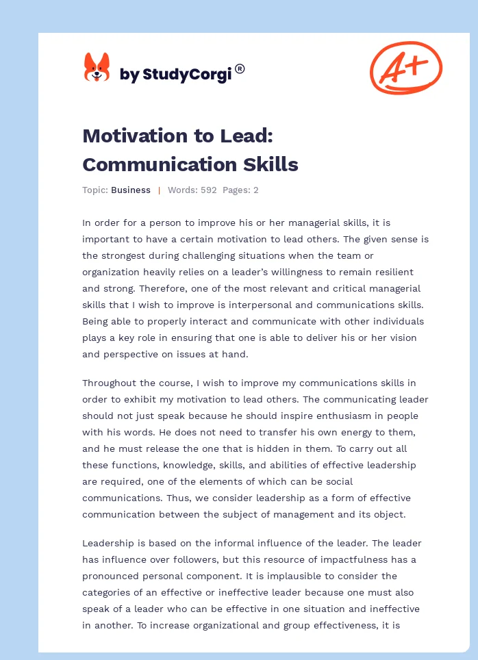 Motivation to Lead: Communication Skills. Page 1