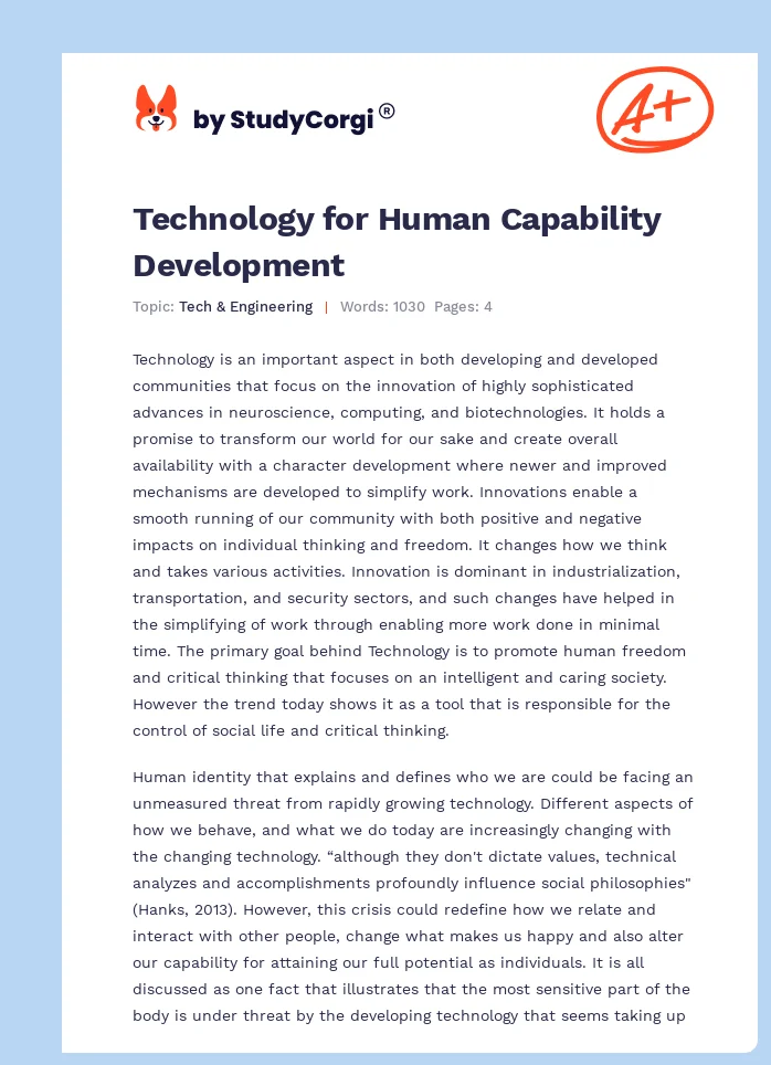 Technology for Human Capability Development. Page 1