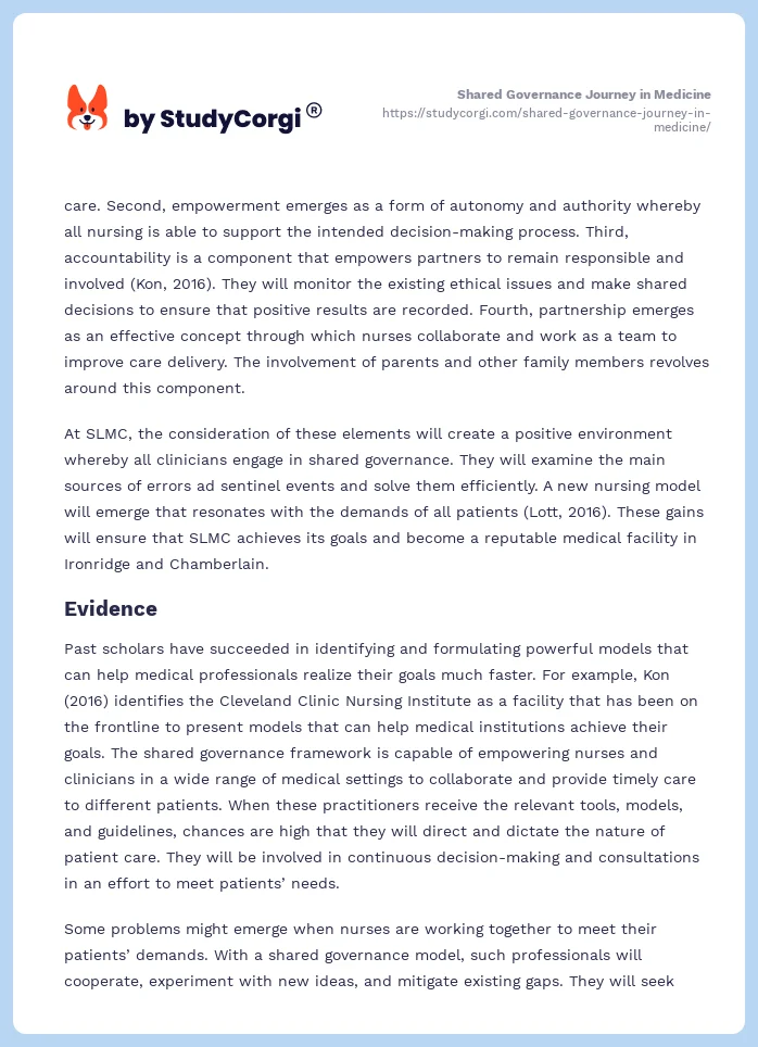 Shared Governance Journey in Medicine. Page 2