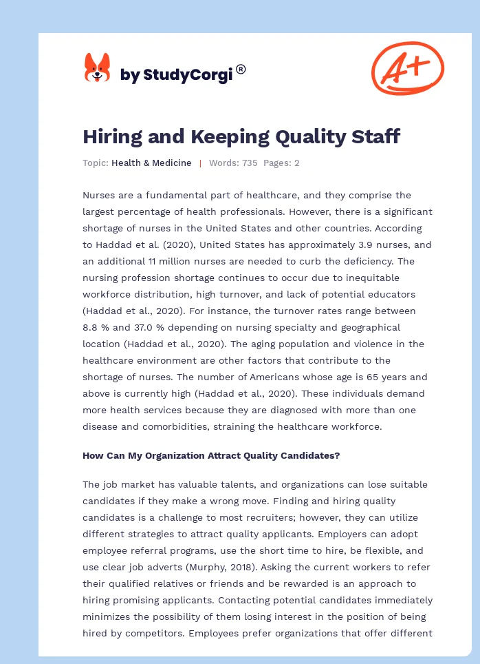 Hiring and Keeping Quality Staff. Page 1