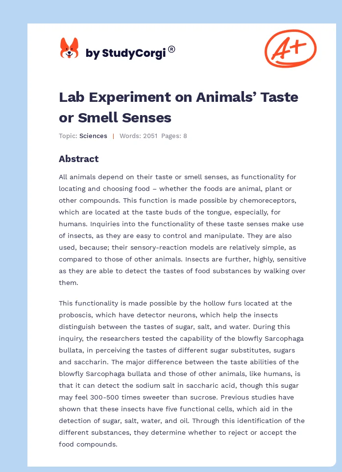 Lab Experiment on Animals’ Taste or Smell Senses. Page 1