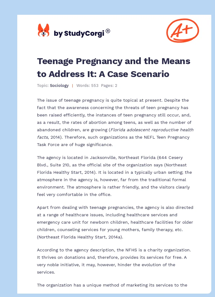 Teenage Pregnancy and the Means to Address It: A Case Scenario. Page 1