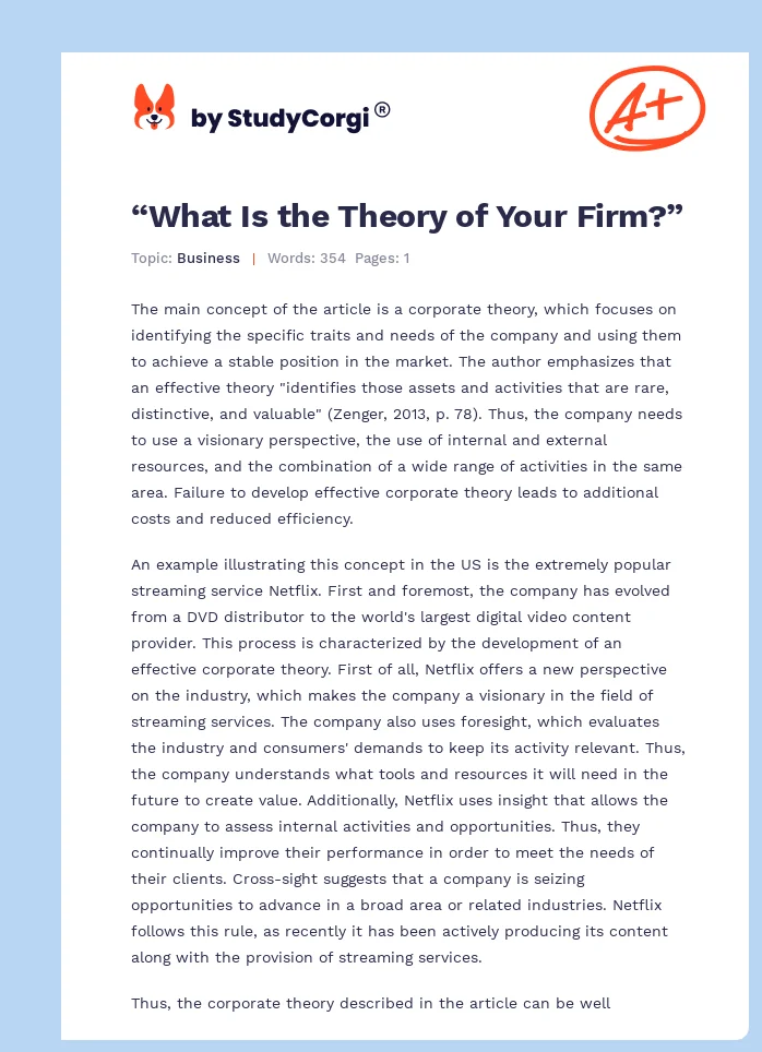 “What Is the Theory of Your Firm?”. Page 1