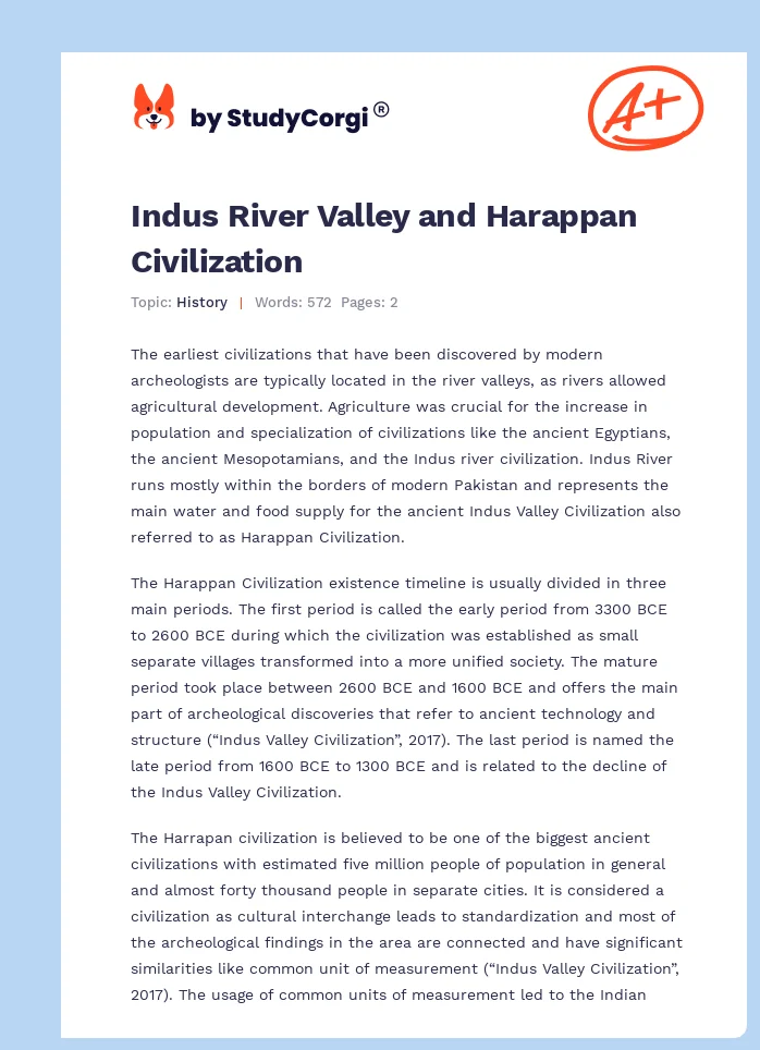 Indus River Valley and Harappan Civilization. Page 1