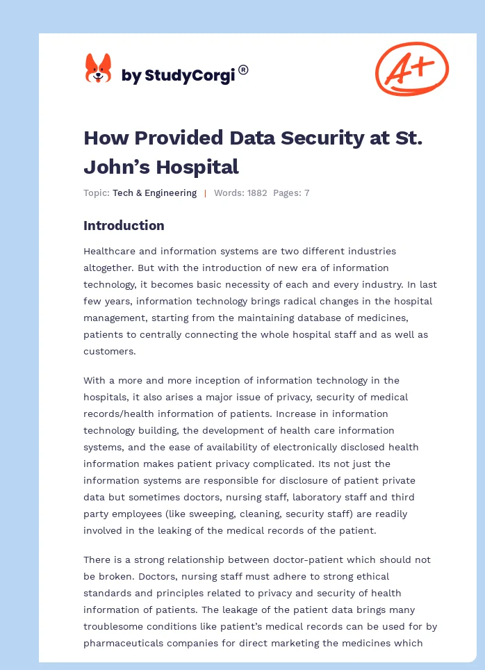 How Provided Data Security at St. John’s Hospital. Page 1