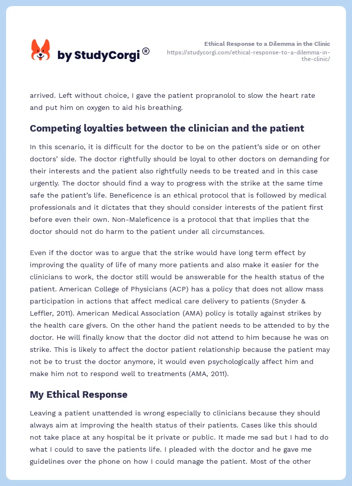 Ethical Response to a Dilemma in the Clinic. Page 2