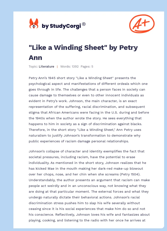 "Like a Winding Sheet" by Petry Ann. Page 1