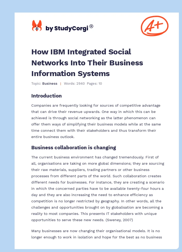 How IBM Integrated Social Networks Into Their Business Information Systems. Page 1