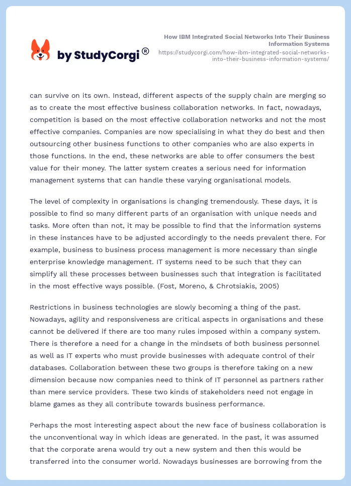 How IBM Integrated Social Networks Into Their Business Information Systems. Page 2