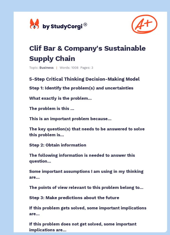 Clif Bar & Company's Sustainable Supply Chain. Page 1