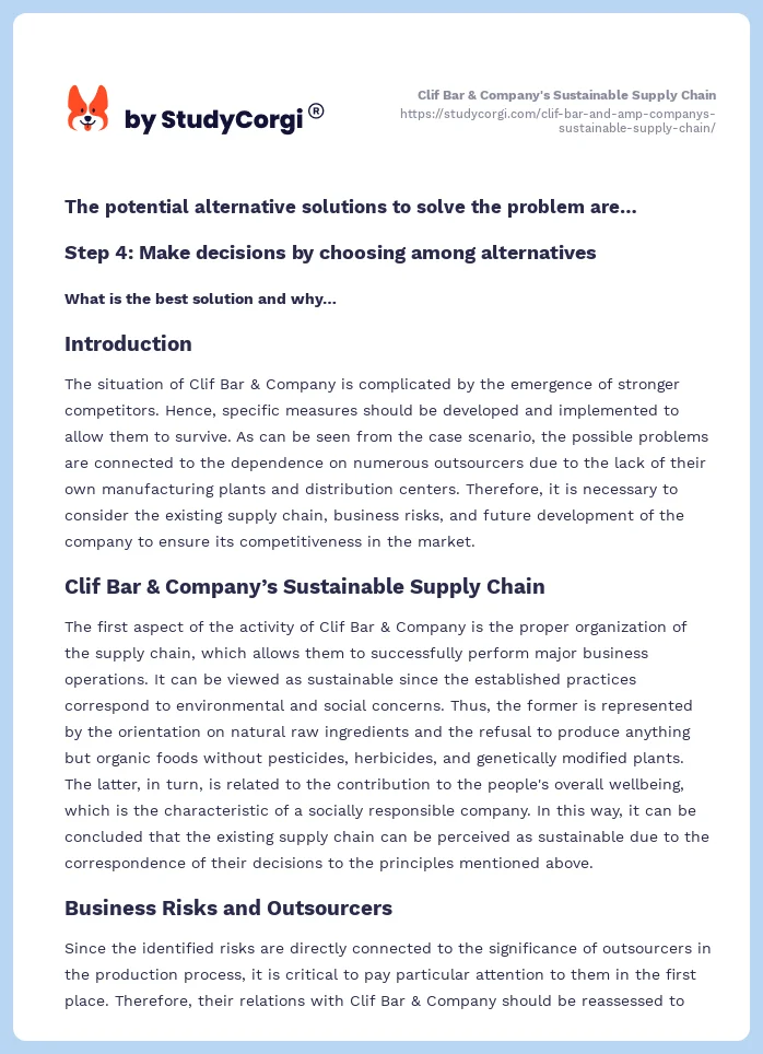 Clif Bar & Company's Sustainable Supply Chain. Page 2
