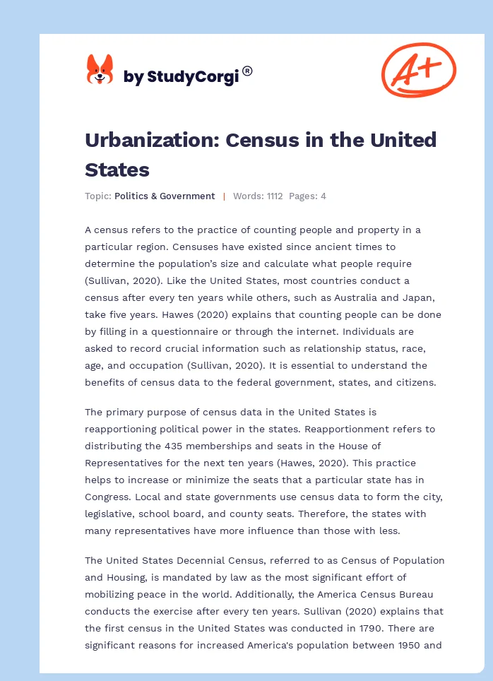 Urbanization: Census in the United States. Page 1