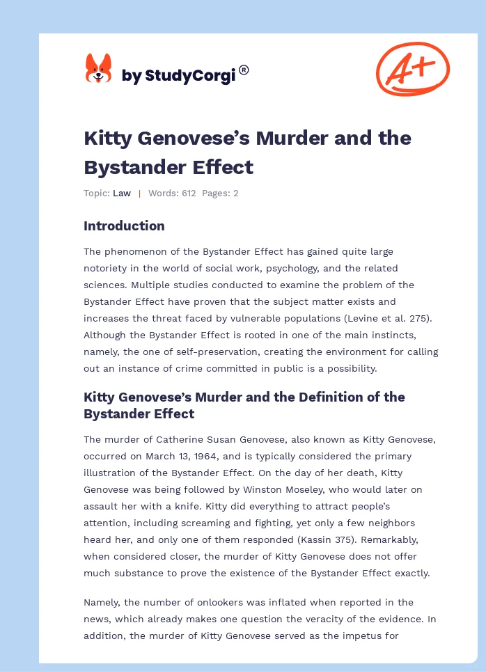 Kitty Genovese’s Murder and the Bystander Effect. Page 1