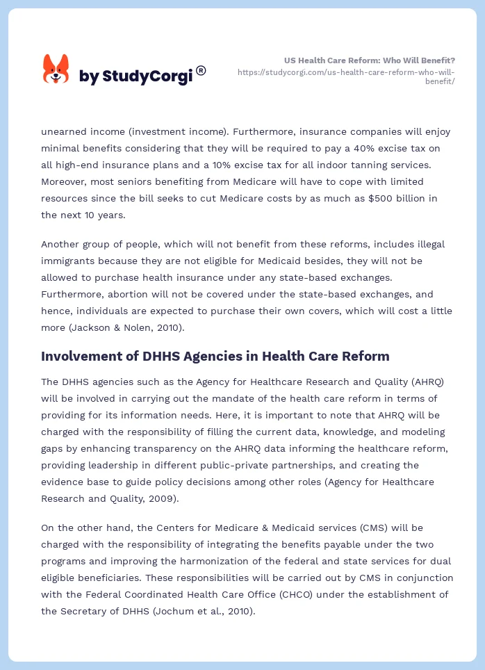 US Health Care Reform: Who Will Benefit?. Page 2