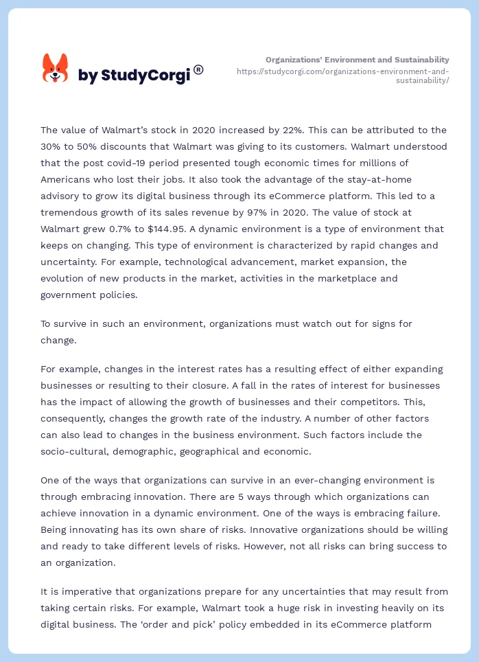 Organizations’ Environment and Sustainability. Page 2