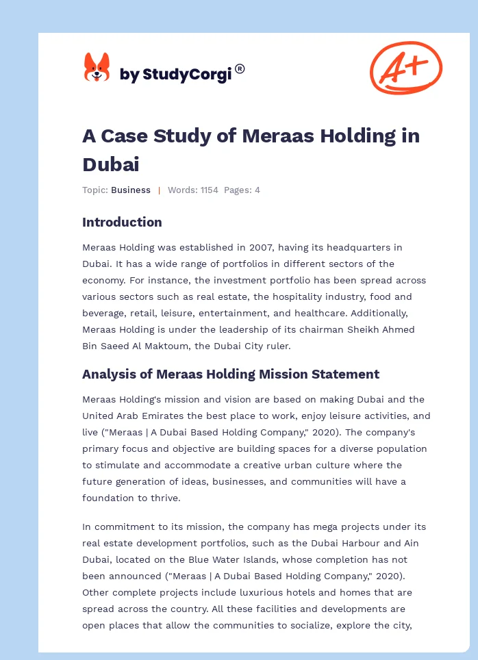 A Case Study of Meraas Holding in Dubai. Page 1