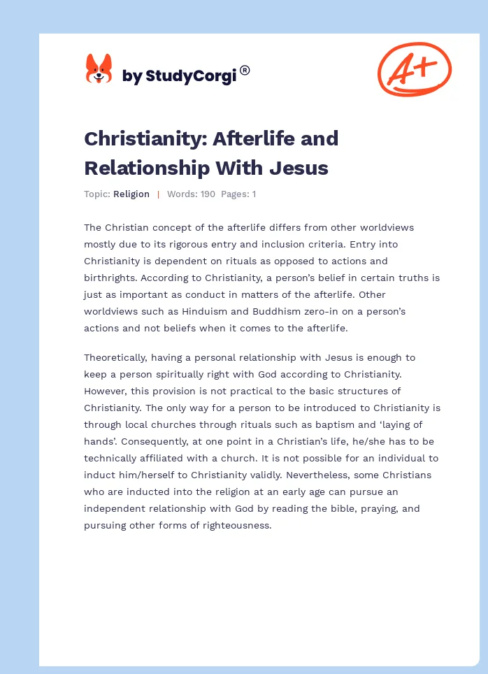 Christianity: Afterlife and Relationship With Jesus. Page 1