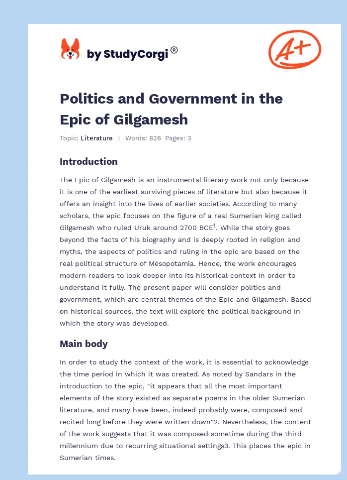 Politics and Government in the Epic of Gilgamesh. Page 1