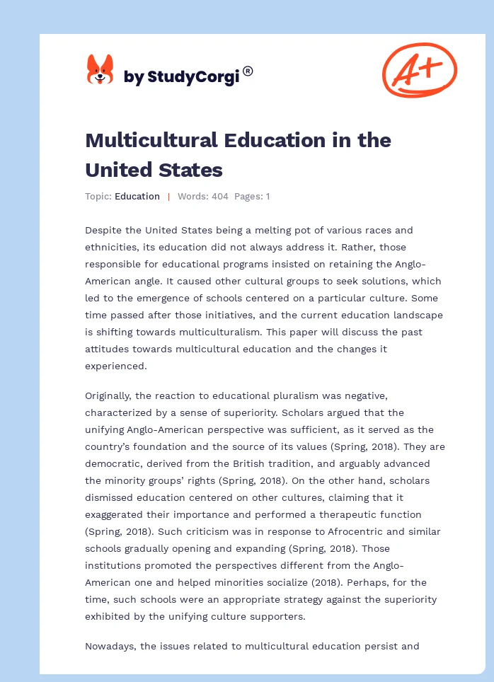 Multicultural Education in the United States. Page 1